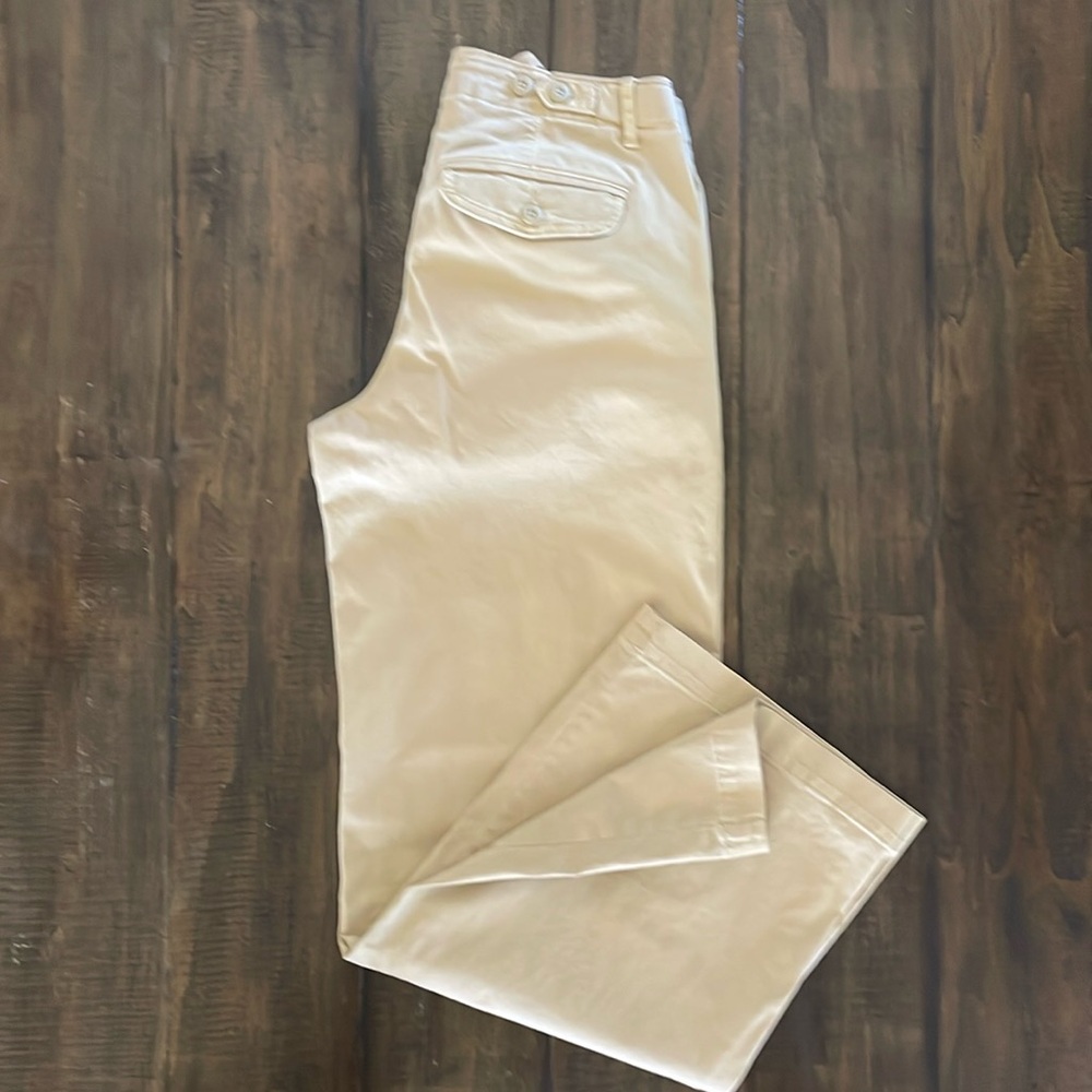 AE Stretch Mid-Rise Wide-Leg Khaki Trouser